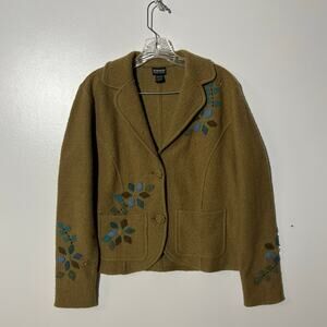 Vintage 90s Nomadic Traders 100% Wool Floral Cardigan Sweater Womans Size Small